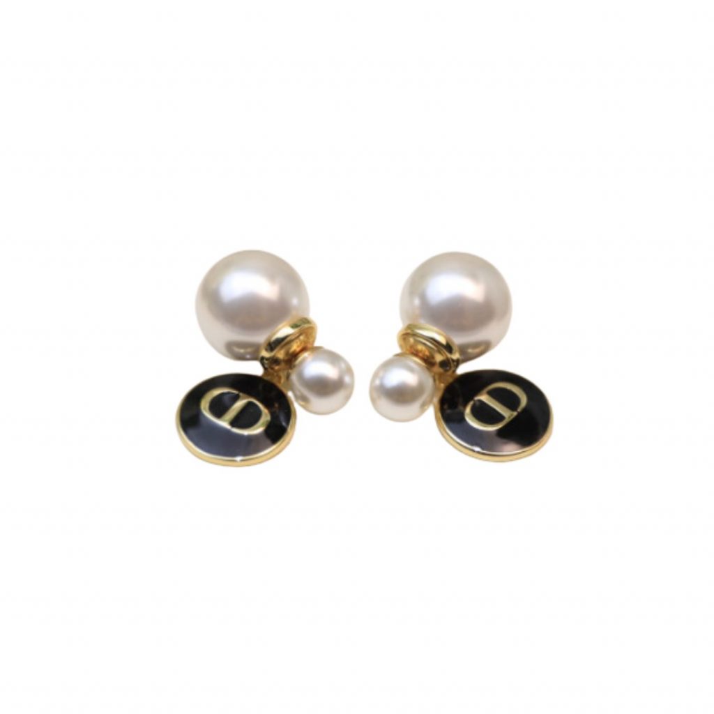 Black CD Circle Earrings Gold Tone
