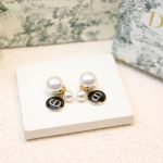 Black CD Circle Earrings Gold Tone For Women