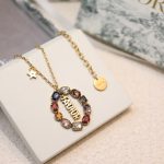Dior Colorful Twinkle Stones Pendant Necklace Gold Tone For Women