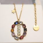 Dior Colorful Twinkle Stones Pendant Necklace Gold Tone For Women