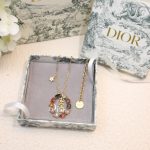 Dior Colorful Twinkle Stones Pendant Necklace Gold Tone For Women