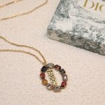 Dior Colorful Twinkle Stones Pendant Necklace Gold Tone For Women