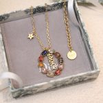 Dior Colorful Twinkle Stones Pendant Necklace Gold Tone For Women