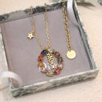 Dior Colorful Twinkle Stones Pendant Necklace Gold Tone For Women