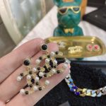 Chanel Combinating White And Black Pearl Earrings Gold Tone For Women