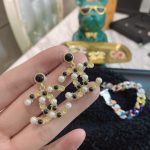 Chanel Combinating White And Black Pearl Earrings Gold Tone For Women