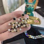 Chanel Combinating White And Black Pearl Earrings Gold Tone For Women