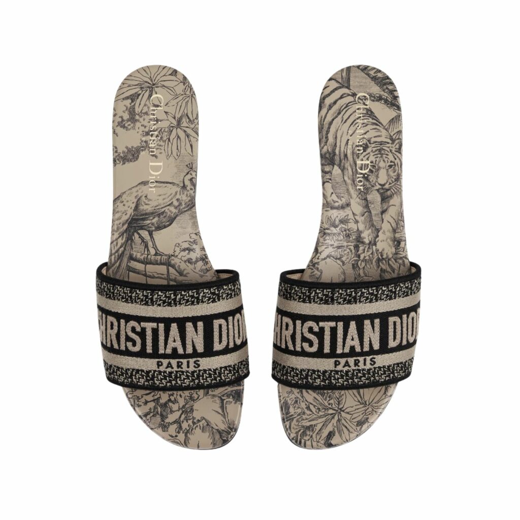 Dway Slide Beige and Black Cotton For Women KCQ209VOY_S37U