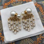 Engraved J-A-D-I-O-R Tassel Earrings Gold Tone For Women