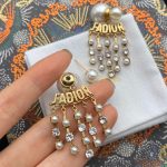 Engraved J-A-D-I-O-R Tassel Earrings Gold Tone For Women