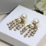 Engraved J-A-D-I-O-R Tassel Earrings Gold Tone For Women