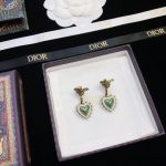 Dior Green Heart Bee Shape Earrings Gold Tone For Women