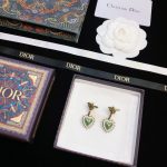 Dior Green Heart Bee Shape Earrings Gold Tone For Women