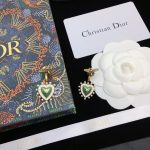 Dior Green Heart Bee Shape Earrings Gold Tone For Women