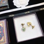 Dior Green Heart Bee Shape Earrings Gold Tone For Women