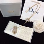 Dior Heart And Round Shape Pendant Necklace Gold Tone For Women