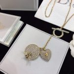 Dior Heart And Round Shape Pendant Necklace Gold Tone For Women