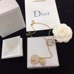 Dior Heart And Round Shape Pendant Necklace Gold Tone For Women