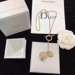 Dior Heart And Round Shape Pendant Necklace Gold Tone For Women