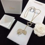 Dior Heart And Round Shape Pendant Necklace Gold Tone For Women