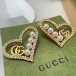 Gucci Heart Peach Hollow Stud Earrings Gold For Women