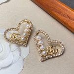 Gucci Heart Peach Hollow Stud Earrings Gold For Women