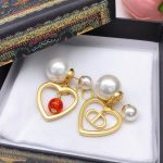 Dior Pearl Heart Earrings Gold For Women