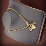 Sparkling Stone And Heart Necklace Gold Tone For Women