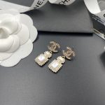 Chanel Square Big Jewel Earrings Gold Tone For Women