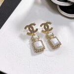 Chanel Square Big Jewel Earrings Gold Tone For Women