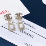 Chanel Square Big Jewel Earrings Gold Tone For Women