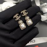 Chanel Square Big Jewel Earrings Gold Tone For Women