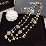 Chanel Stylized Flower Multi Layered Pearl Necklace Gold Tone For Women