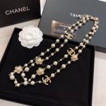 Chanel Stylized Flower Multi Layered Pearl Necklace Gold Tone For Women