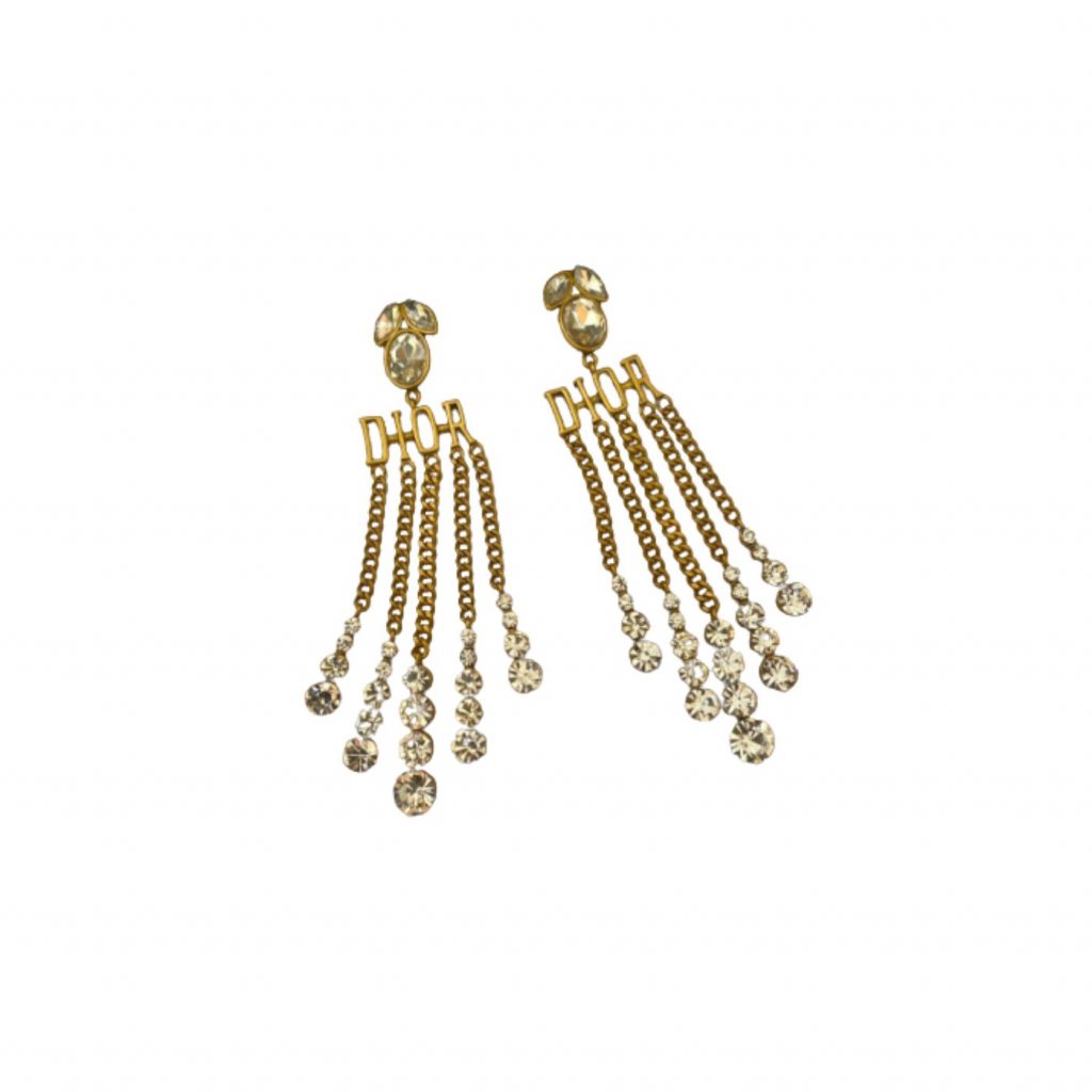 Tassel Twinkle Stone Earrings Gold Tone