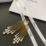 Dior Tassel Twinkle Stone Earrings Gold Tone For Women