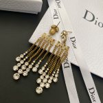 Dior Tassel Twinkle Stone Earrings Gold Tone For Women