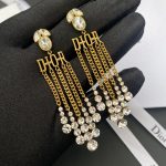 Dior Tassel Twinkle Stone Earrings Gold Tone For Women