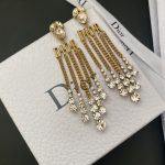 Dior Tassel Twinkle Stone Earrings Gold Tone For Women