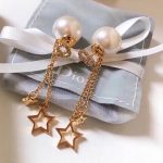 Dior Two Stars Long Earrings Gold Tone For Women