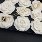 Chanel Yellow Border Black Sun Shape Necklace Gold Tone For Women