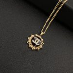 Chanel Yellow Border Black Sun Shape Necklace Gold Tone For Women