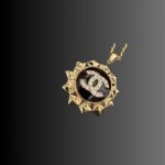 Chanel Yellow Border Black Sun Shape Necklace Gold Tone For Women