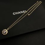 Chanel Yellow Border Black Sun Shape Necklace Gold Tone For Women