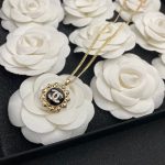 Chanel Yellow Border Black Sun Shape Necklace Gold Tone For Women