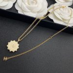 Chanel Yellow Border Black Sun Shape Necklace Gold Tone For Women