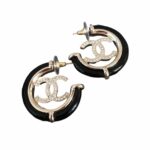Chanel Round Earrings Black For Women