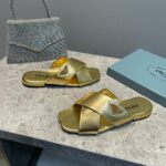 Prada Cross Straps Slides Gold For Women