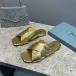 Prada Cross Straps Slides Gold For Women