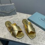 Prada Cross Straps Slides Gold For Women